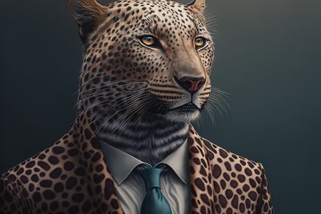 Portrait of leopard in a business suit