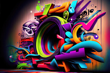 Colorful graffiti with black hole entrance painted on wall (Generative AI)