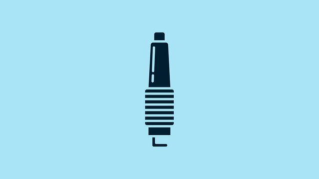 Blue Car spark plug icon isolated on blue background. Car electric candle. 4K Video motion graphic animation