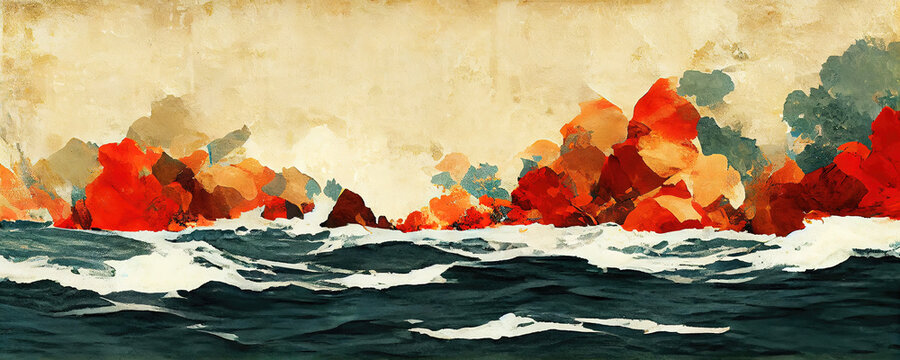 Ocean waves as abstract landscape background illustration (Generative AI)