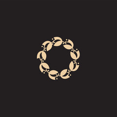 flower logo illustration. Floral wreaths. Botanical floral emblem with typography on black background
