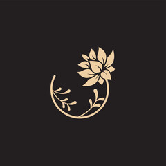 flower logo illustration. Floral wreaths. Botanical floral emblem with typography on black background
