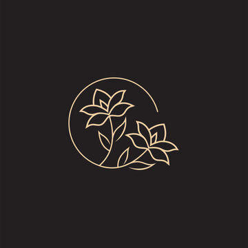 flower logo illustration. Floral wreaths. Botanical floral emblem with typography on black background