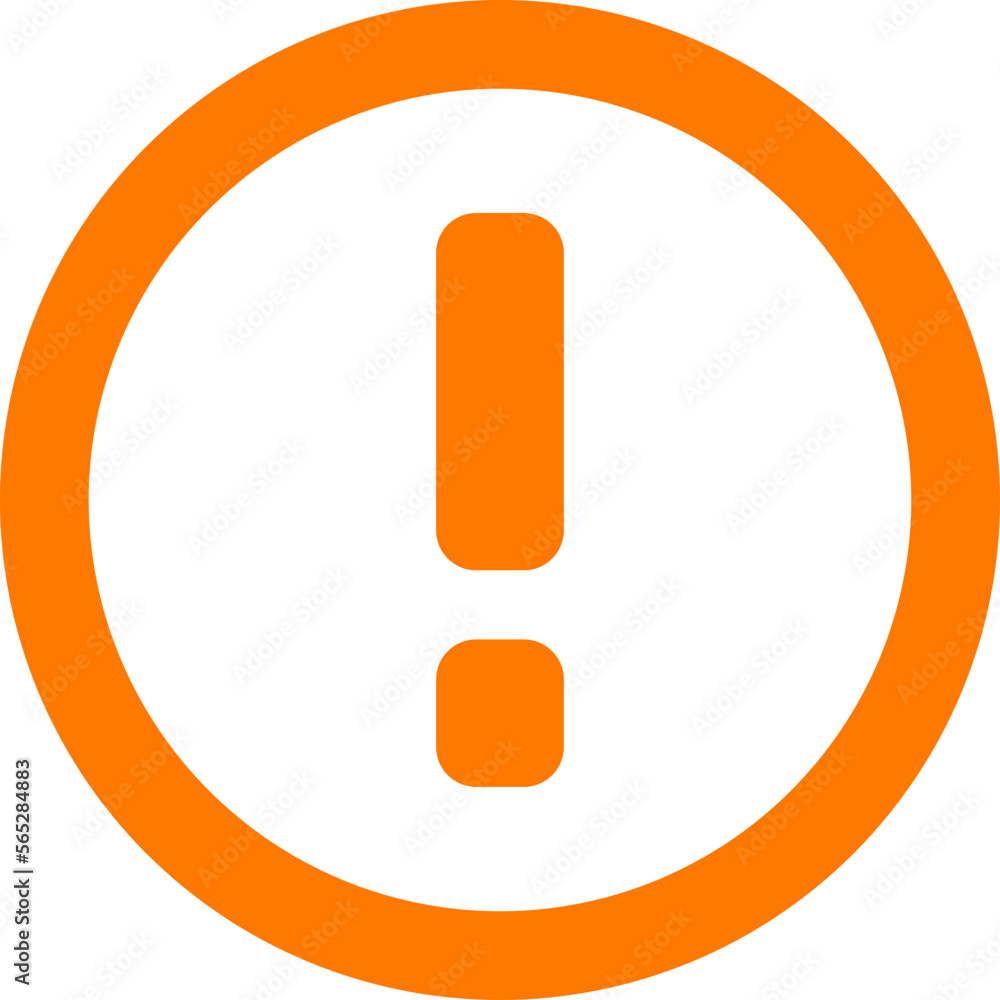 Poster orange round warning or attention or caution sign with exclamation mark icon in a circle. vector ima