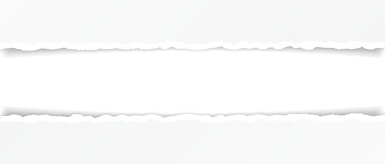 vector white colored torn paper banner with ripped edges with space for your text on white background	