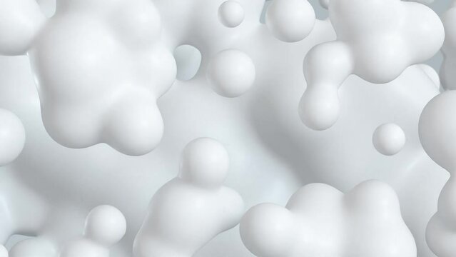 3D animation - Fluid abstract white spheres that float and blend with looping animated motion