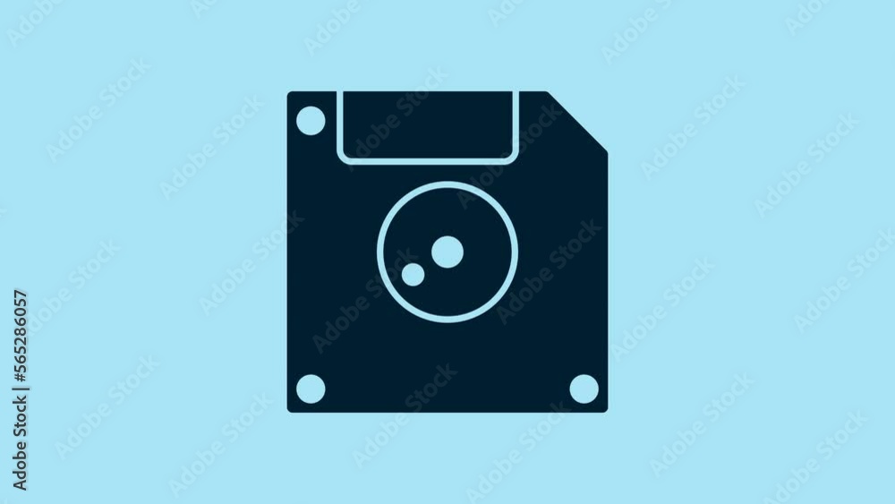 Poster blue floppy disk for computer data storage icon isolated on blue background. diskette sign. 4k video