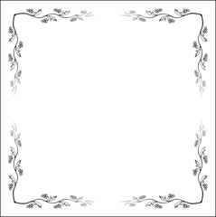 Black and white monochrome ornamental frame with gradient, corners for greeting cards, banners, invitations. Isolated vector illustration.	