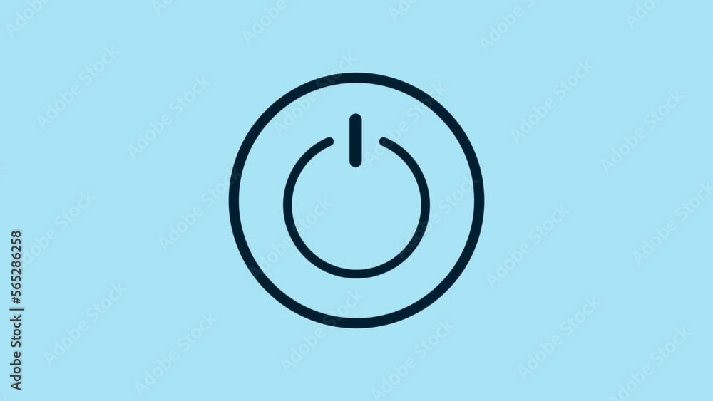 Poster blue power button icon isolated on blue background. start sign. 4k video motion graphic animation