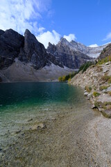 Lake Agnes has a breathtaking landscape with the mountains surrounding it. Alberta, Canada