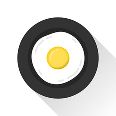 Fried egg chicken tasty breakfast in black dish on white background drawing vector design