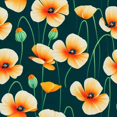 Fototapeta premium California poppy seamless flower pattern. Hand painted watercolor floral background.