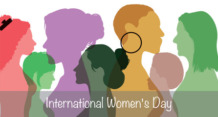 International Women Day. Group of women from different ethnicities stands together.  Flat vector illustration  © Hope
