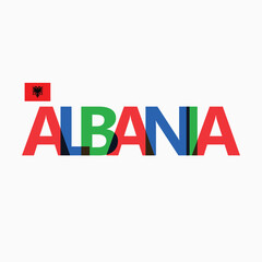 Albania's colorful typography with its vectorized national flag. European country RGB typography.