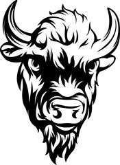 Hand drawn face of bull. Illustration bison mascot hand drawn art for. American Buffalo Logo.
