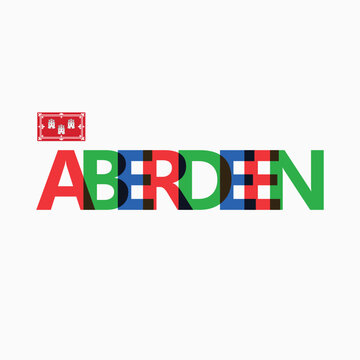 Aberdeen vector RGB overlapping letters typography with flag. Great Britain and Scotland city logotype decoration.
