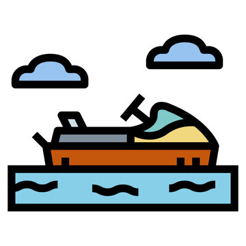 orange jet ski on water with clouds clip art preview