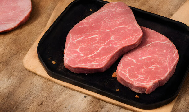 Realistic illustration of raw pork meat, using Generative AI