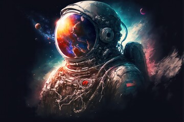 Wallpaper of astronaut in space fantasy universe. Generative AI. - obrazy, fototapety, plakaty