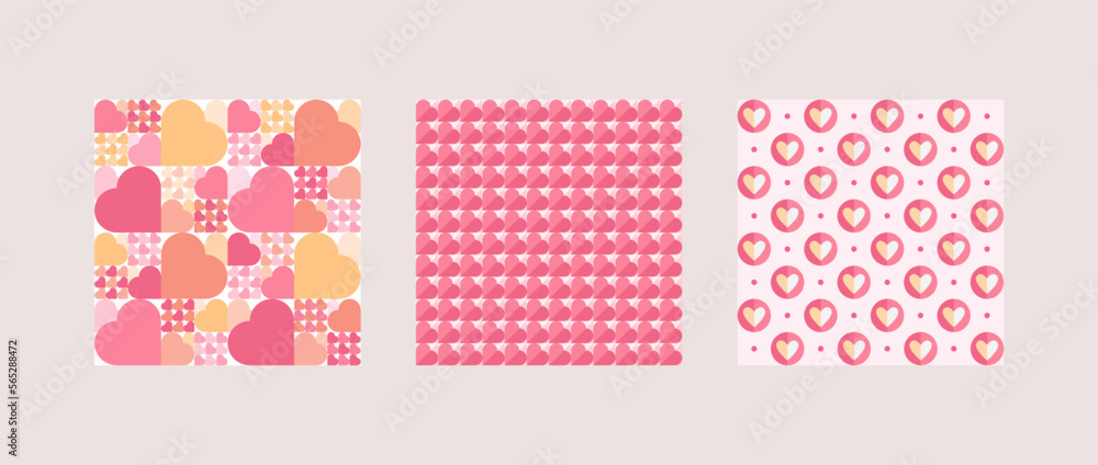 Poster geometric abstract background. vector illustration set. collection regular of pink color heart shape