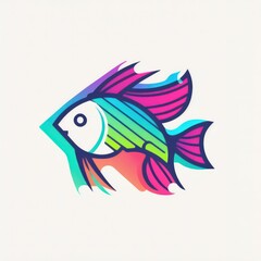 Logo of fish in pastel colour theme. Fish logo in colourful line art. Flat fish logo isolated on pastel background. Generative AI.