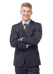 Portrait of an ambitious young businessman crossing his arms Isolated on a PNG background.