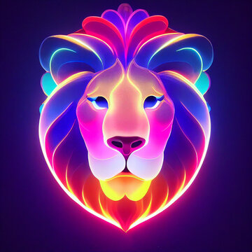 Colorful light sculpture lion shape illustrator art Generative AI Content by Midjourney