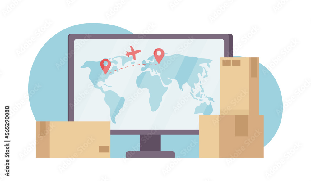 Aufkleber tracking air cargo delivery with computer flat concept vector illustration. editable 2d cartoon scen