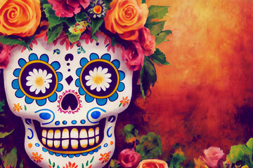 Day of the dead in Mexican culturecar illustration art Generative AI Content by Midjourney