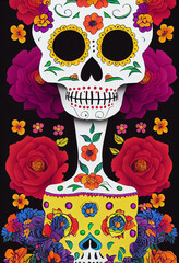 Day of the dead in Mexican culturecar illustration art Generative AI Content by Midjourney