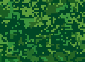 Camouflage pixel background for textiles or fabrics. Seamless digital pixel camo texture for army or hunting in green key. Can be used for print, scrapbooking, covers, backgrounds, textures, interiors
