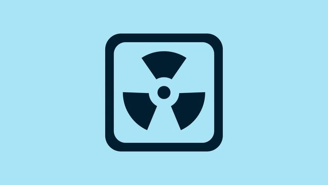Blue Radioactive icon isolated on blue background. Radioactive toxic symbol. Radiation Hazard sign. 4K Video motion graphic animation