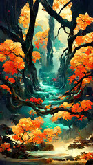 Chinese style mid-autumn festival background forest illustration art Generative AI Content by Midjourney