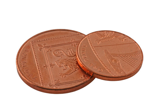 isolated two and one pence coin.	