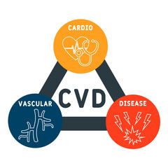 CVD Cardiovascular Disease acronym. medical concept background.  vector illustration concept with keywords and icons. lettering illustration with icons for web banner, flyer, landing