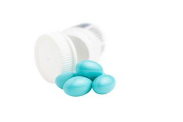 Blue capsules, vitamin pills isolated on transparent, background, healthcare and medicine concept