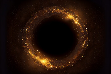 beautiful abstract effect, gold sparkle light circle frame in black background