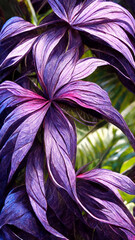 purple colorful flower on dark tropical foliage nature background illustration Generative AI Content by Midjourney