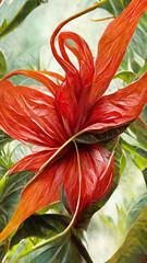 red colorful flower on dark tropical foliage nature background illustration Generative AI Content by Midjourney