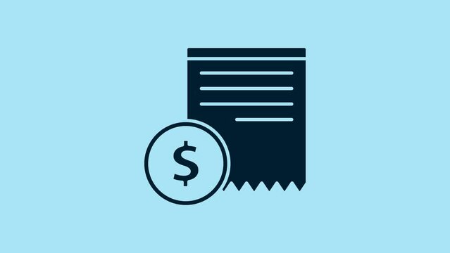 Blue Paper check and financial check icon isolated on blue background. Paper print check, shop receipt or bill. 4K Video motion graphic animation