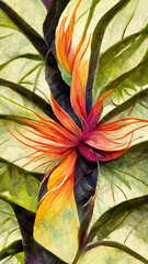 abstract colorful flower on dark tropical foliage nature background illustration Generative AI Content by Midjourney