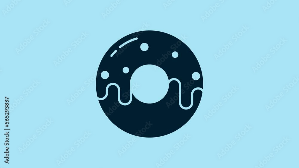 Sticker Blue Donut with sweet glaze icon isolated on blue background. 4K Video motion graphic animation