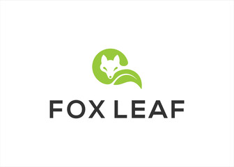 fox logo with green leaf logo design template