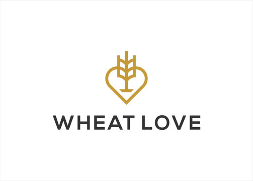 Love Heart with wheat grain logo design vector template