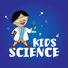 Kids science text with school kid cartoon concept