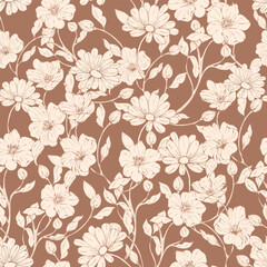 seamless pattern with vintage hand drawn flowers