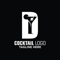 Letter D Cocktail Logo Design Template Inspiration, Vector Illustration.