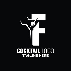 Letter F Cocktail Logo Design Template Inspiration, Vector Illustration.