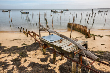 Arcachon bay. L´Herbe picturesque oyster village seaside. Aquitaine, France
