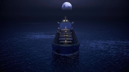 3D Rendering Night Aerial Top View Container Cargo Ship import export business logistics and...